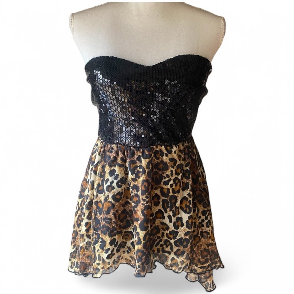 VTG Deb Y2K cheetah babydoll sequin high low tube top XL whimsigoth grunge 90s